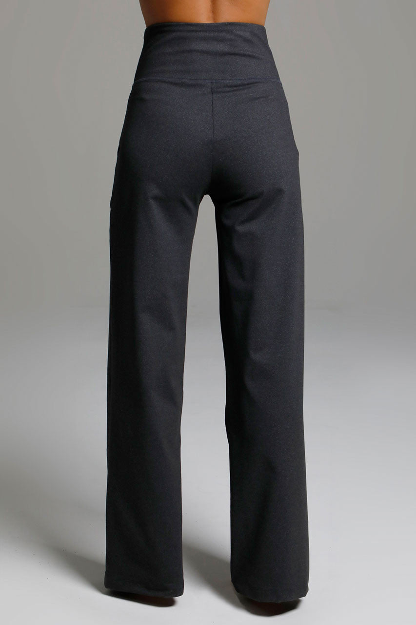 HIGH WAIST WIDE LEG PANT: CHARCOAL GREY