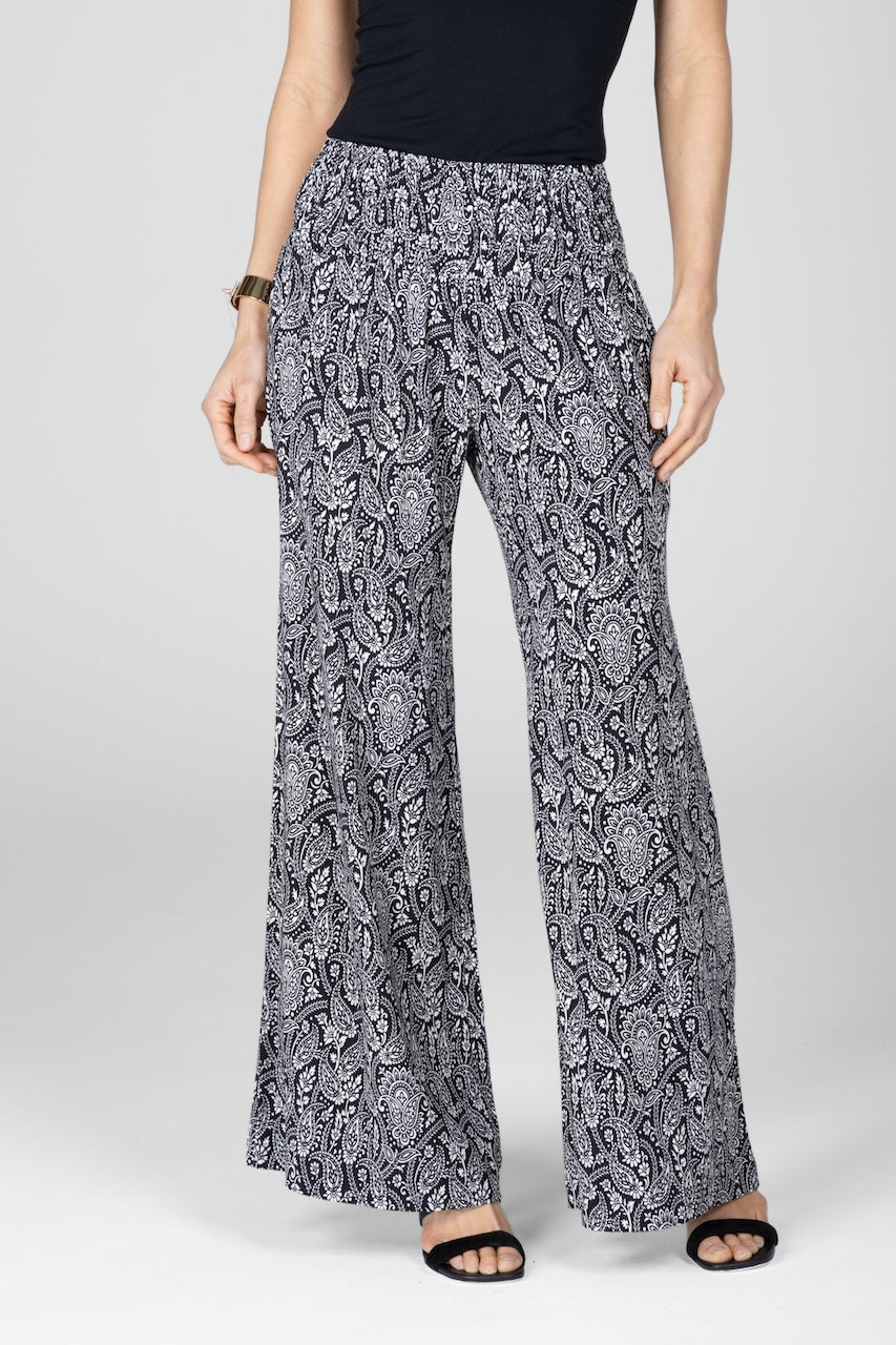 PORTOFINO TRAVEL PANT: BLACK PAISLEY