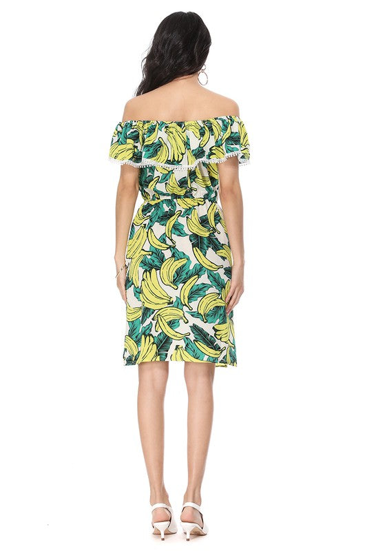 Tropical Off Shoulder Print Dress