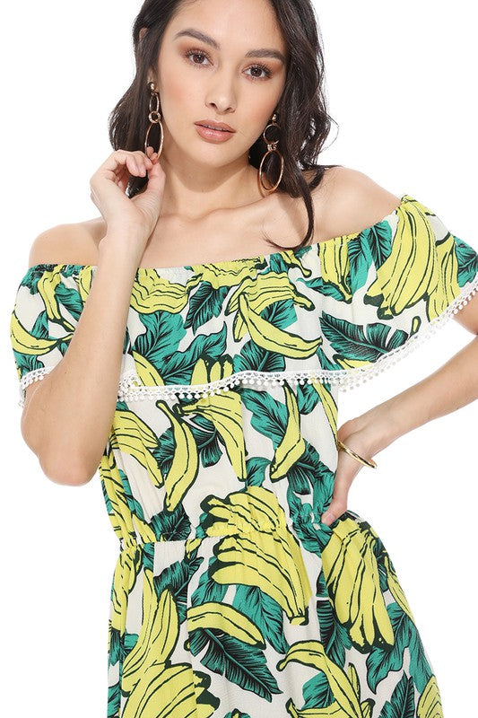 Tropical Off Shoulder Print Dress