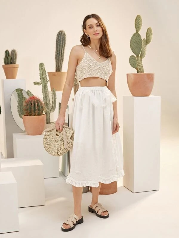 Women Summer Vacation Sleeveless Floral Crochet Solid Crop Top Crochet hook