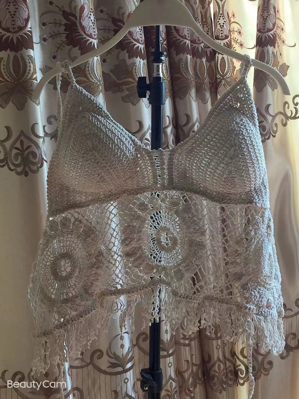 Women Summer Vacation Sleeveless Solid Tie Crochet Fringe Top Crochet hook