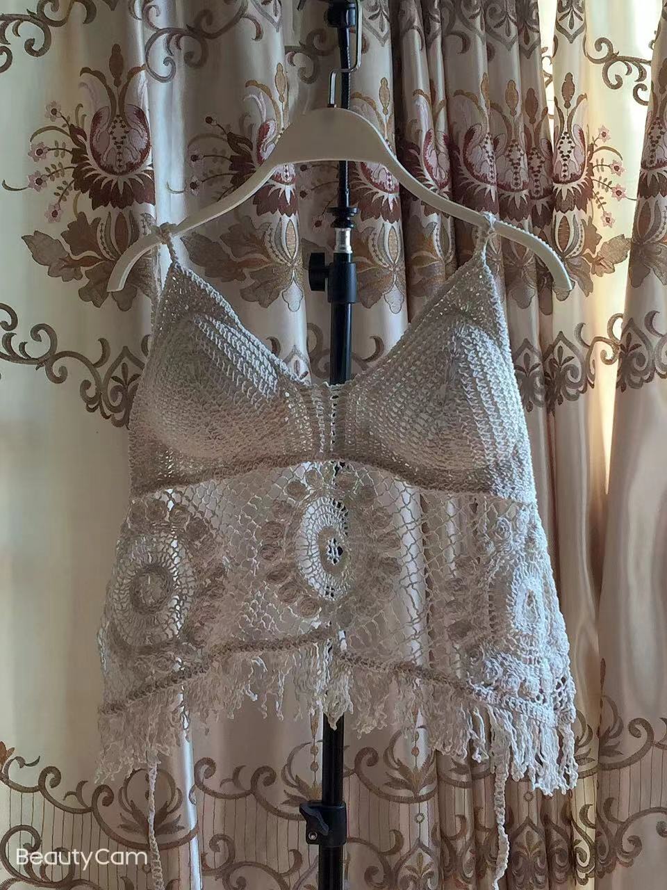 Women Summer Vacation Sleeveless Solid Tie Crochet Fringe Top Crochet hook