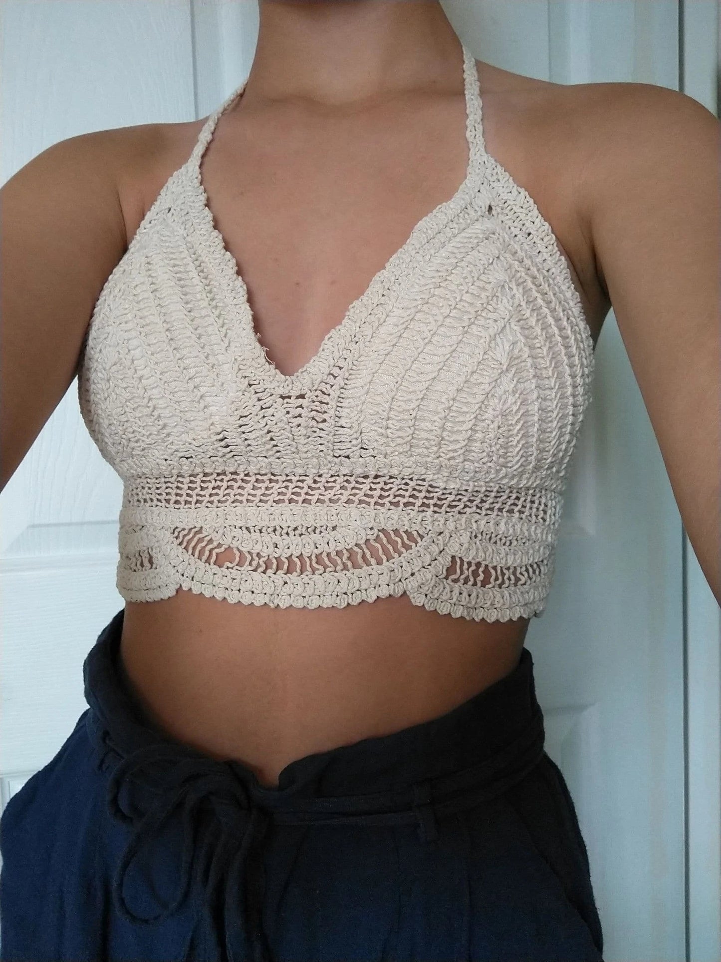 Women Summer Vacation Sleeveless Solid Slim Tie Crochet Top Crochet hook