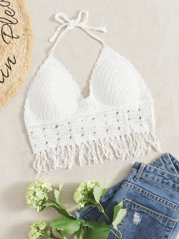 Women Summer New Hollow Crochet Strap Hanging Neck Sexy Top Crochet hook