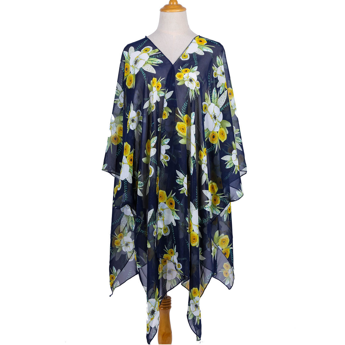 Elegant Lily Pattern Chiffon Beach Sun Protection Beach Cover Up Cardigan