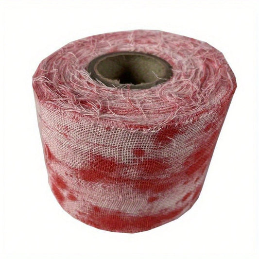 A roll of toilet paper designed to look like blood-stained gauze, likely for Halloween or horror-themed decor.
