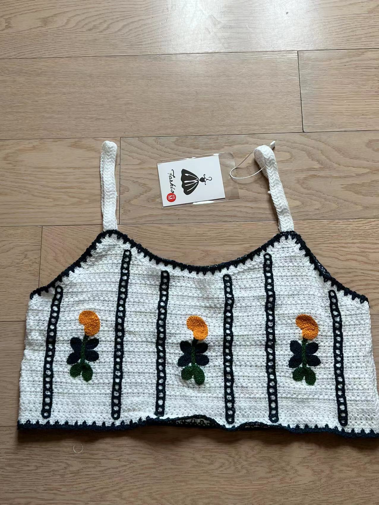 Women Summer Crocheted Cutout Sling Top Crochet hook