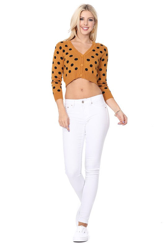 Polka Dot Jacquard Cropped Cardigan