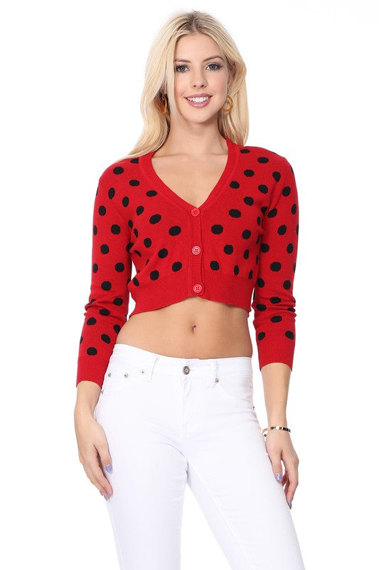 Polka Dot Jacquard Cropped Cardigan
