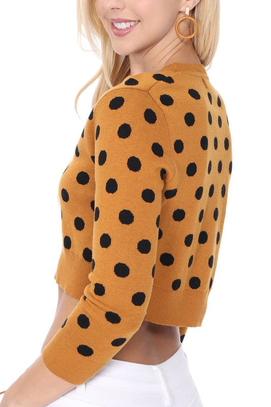 Polka Dot Jacquard Cropped Cardigan
