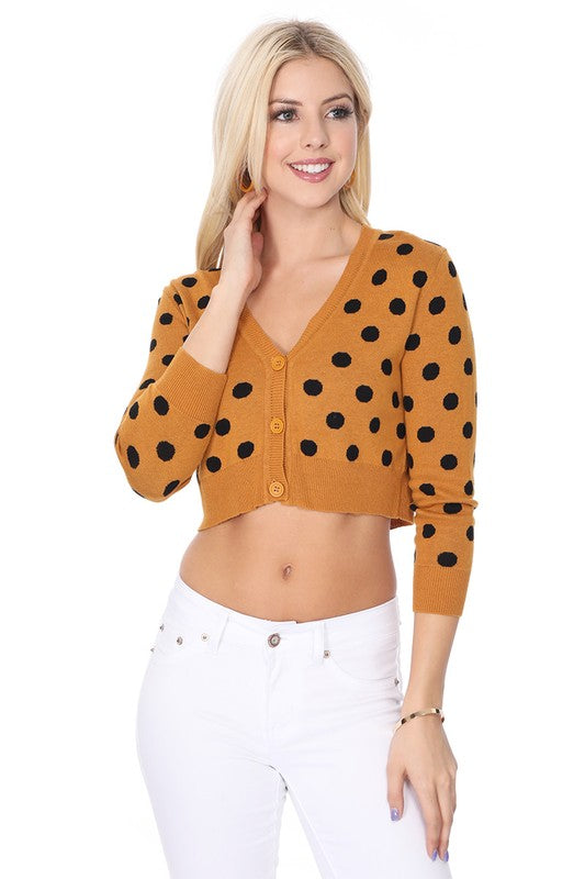 Polka Dot Jacquard Cropped Cardigan