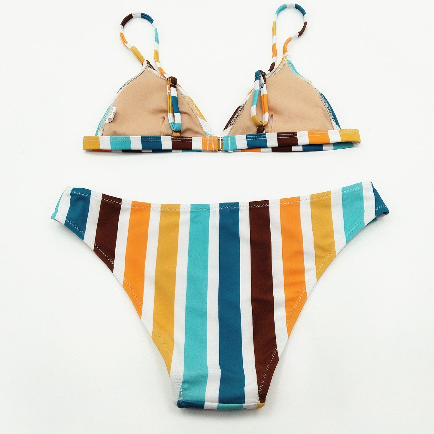 Rainbow Gray Striped Printed Swimsuit Triangle Bikini Sexy Split Swimsuit