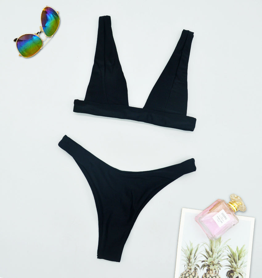 Bikini Double Sided Fabric Solid Color Swimsuit Women Split Triangle Soft Bag Swimsuit