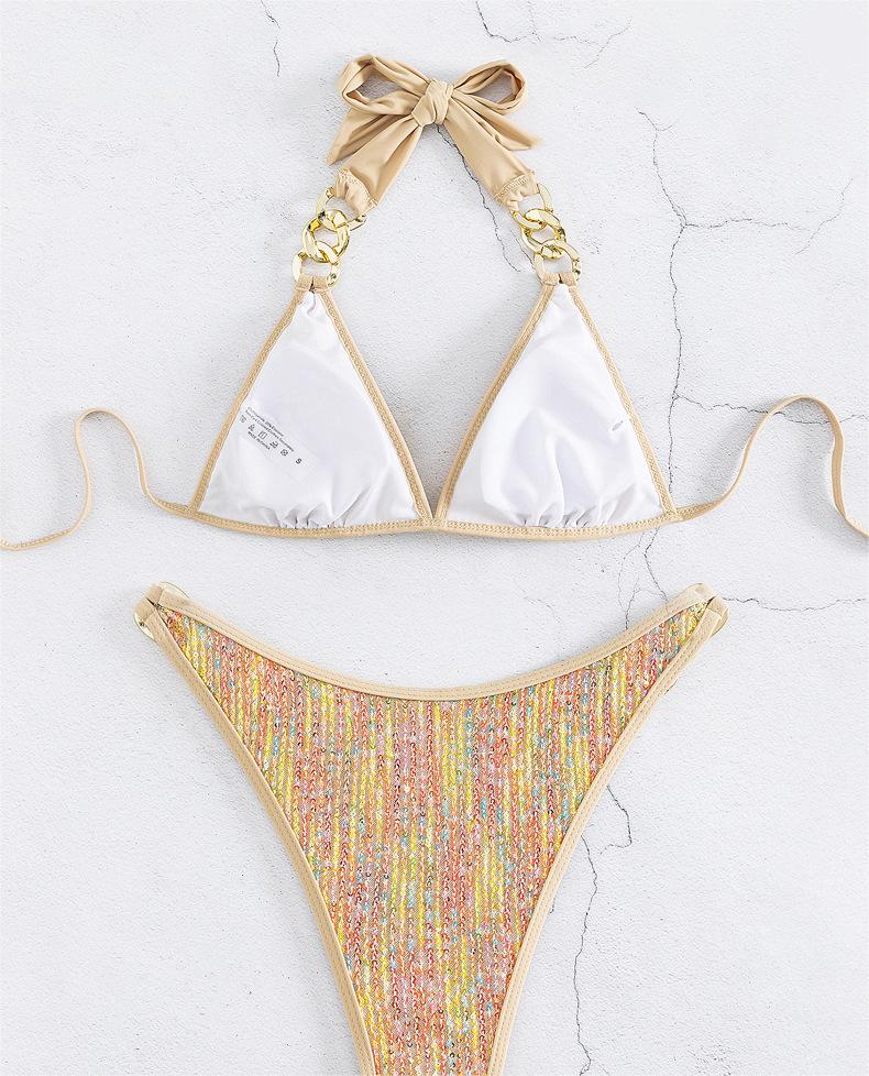 Women Swimsuit Bikini Sexy Sequined Lace Up Gold Bikini Swimsuit