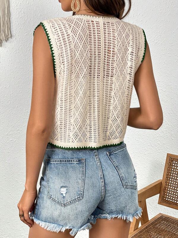 Women New Spring and Autumn Crocheted Hollow All match Short Vest Top Crochet hook