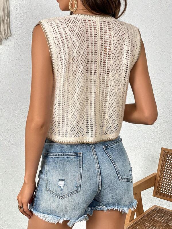 Women New Spring and Autumn Crocheted Hollow All match Short Vest Top Crochet hook