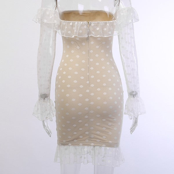Polka-dot Off-shoulder Lace Dress