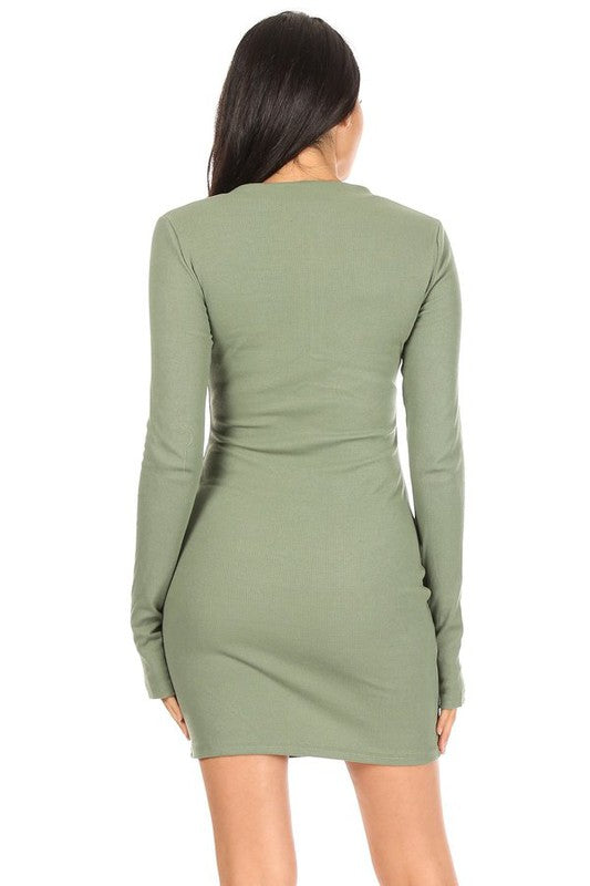 Ribbed Bodycon Dress With a V neck