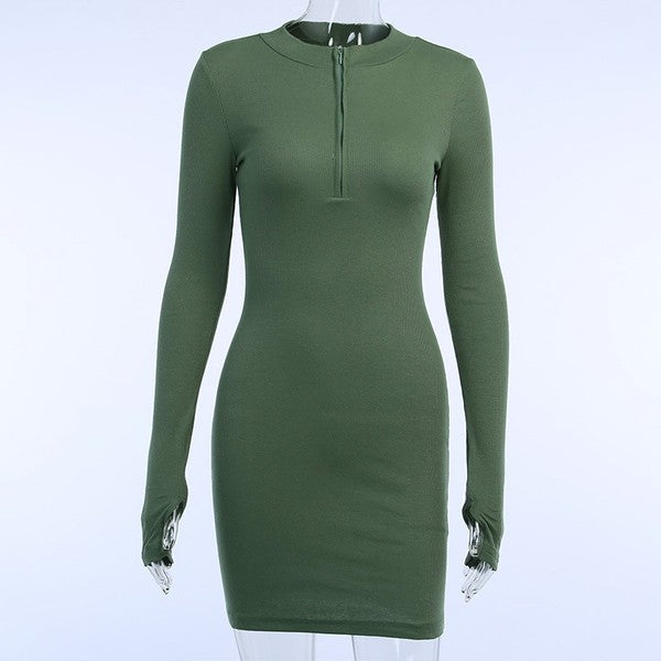 Ribbed Bodycon Dress With a V neck