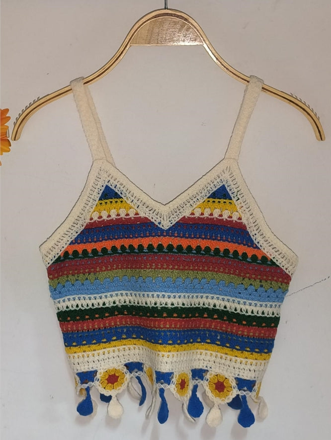 Women Summer Colored Crocheted Hollow Short Top Crochet hook