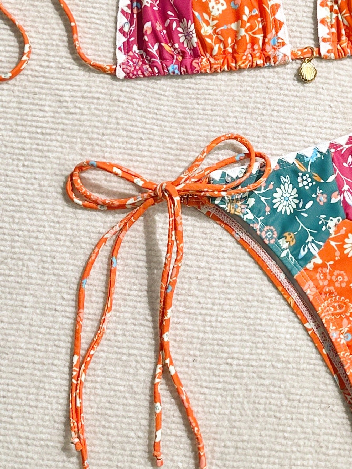 Bikinx Women Printed Color Block Triangle Cup Swimsuit Set