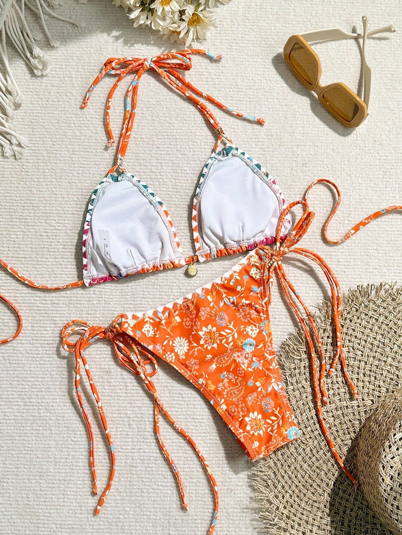 Bikinx Women Printed Color Block Triangle Cup Swimsuit Set