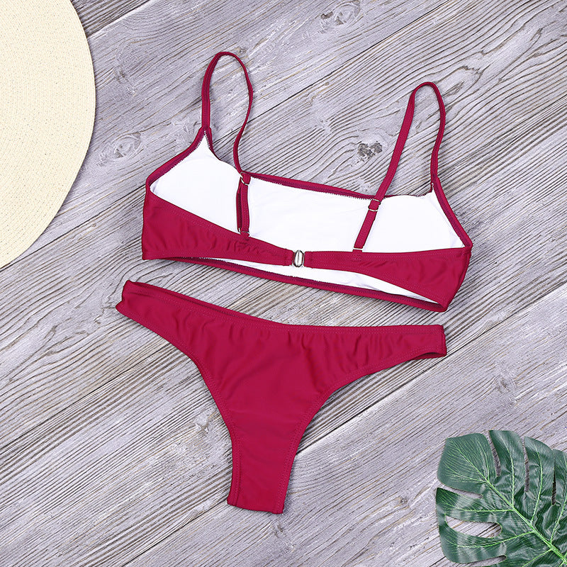 Ladies Swimwear Sexy Bikini Solid Color Split Swimsuit