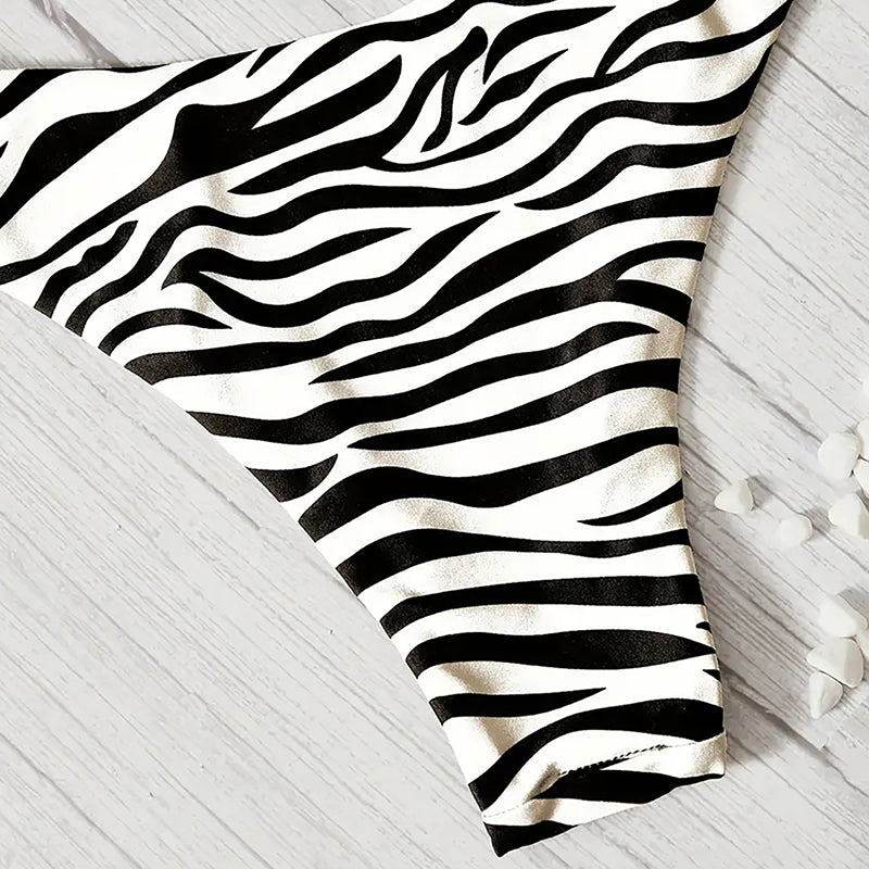 Bikini Swimsuit Zebra Pattern Triangle Single Pants Black White Sexy Bikini Swimsuit