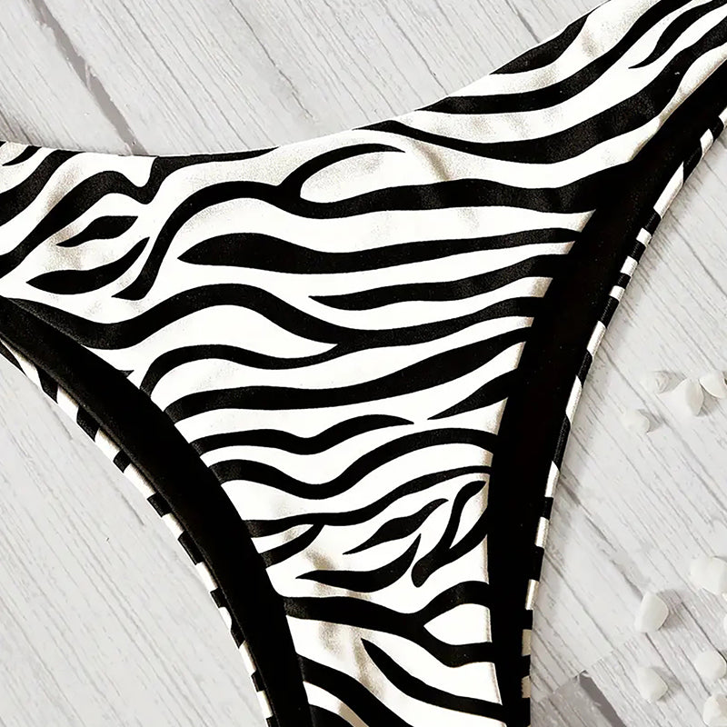 Bikini Swimsuit Zebra Pattern Triangle Single Pants Black White Sexy Bikini Swimsuit