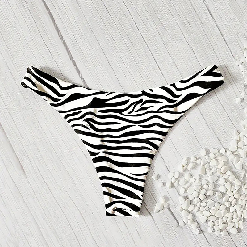 Bikini Swimsuit Zebra Pattern Triangle Single Pants Black White Sexy Bikini Swimsuit