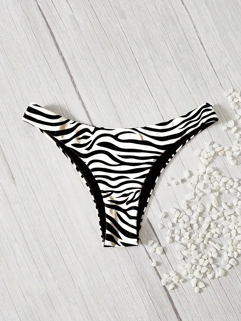 Bikini Swimsuit Zebra Pattern Triangle Single Pants Black White Sexy Bikini Swimsuit
