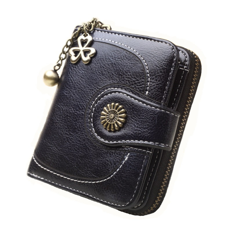 Women's New Coin Purse Cross Border Source Oil Leather Clutch Retro Oil Wax Leather Coin Bag Card Holder Card Holder H828