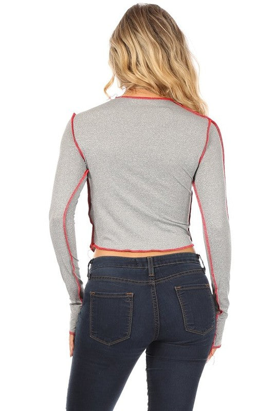 Contrast Color Stripe Round Neck Tee