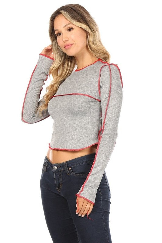 Contrast Color Stripe Round Neck Tee