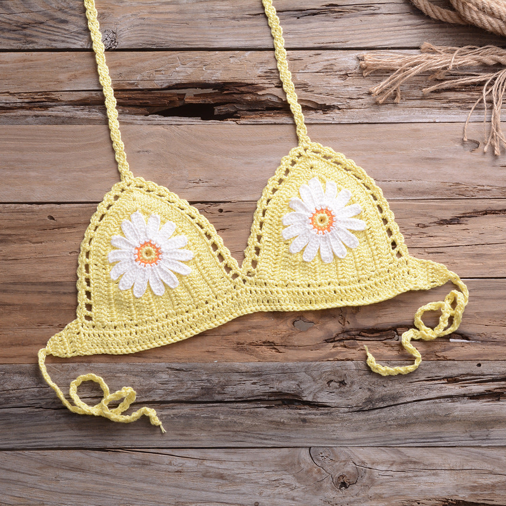 Bikini Handmade Floral Top Shell Pants Briefs Bikini Swimsuit Women