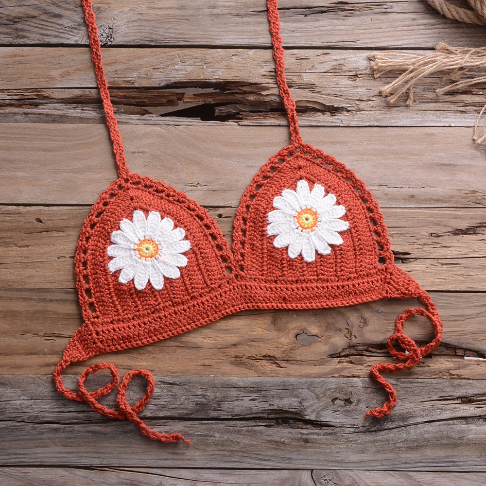 Bikini Handmade Floral Top Shell Pants Briefs Bikini Swimsuit Women