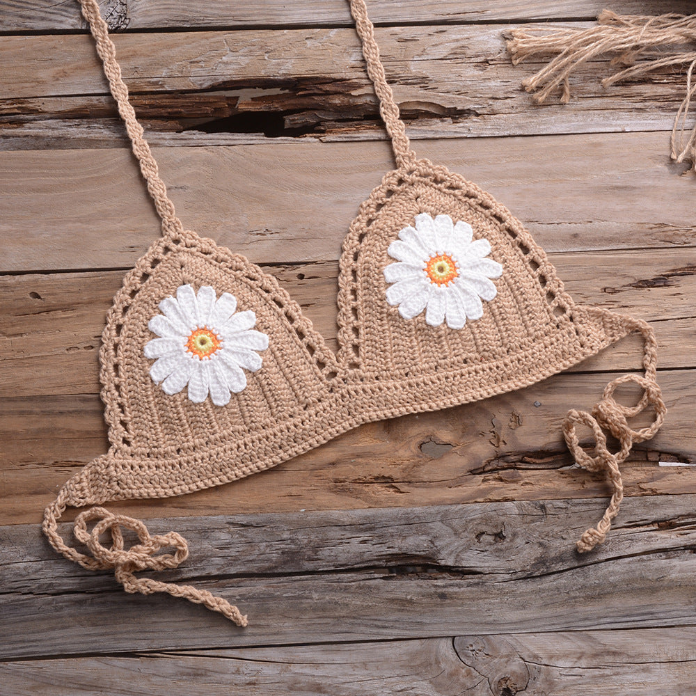 Bikini Handmade Floral Top Shell Pants Briefs Bikini Swimsuit Women