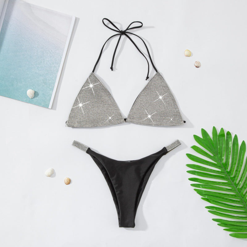 Women Solid Color Diamond Bikini Swimming Trunks