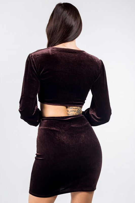 Women's Velvet Mini Dress With Twist Knot and Cut Out