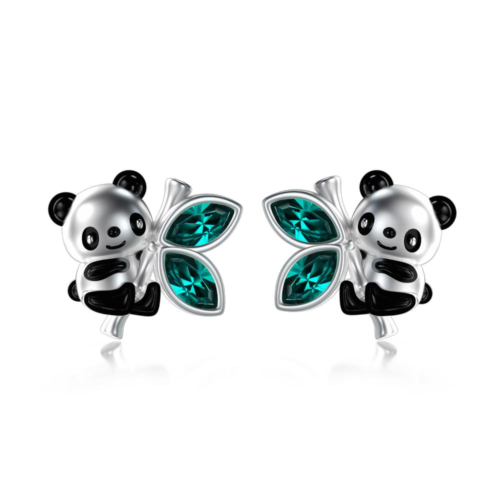 Sterling Silver Panda Stud Earrings for Women
