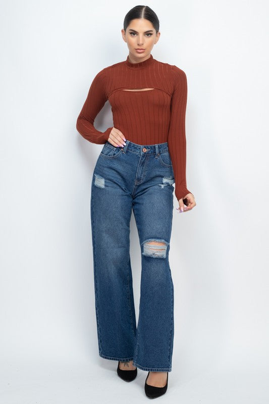 Long Sleeve Bodysuit With Shrug Top