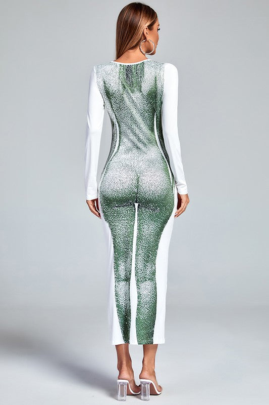 Women's Body Print Long Sleeve Midi Dress