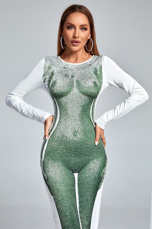 Women's Body Print Long Sleeve Midi Dress