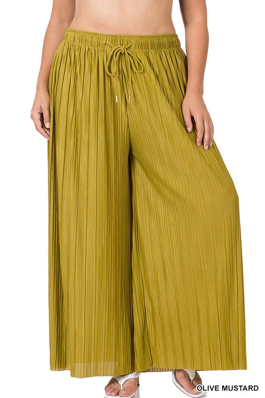 PLUS WOVEN PLEATED WIDE LEG PANTS WITH LINING