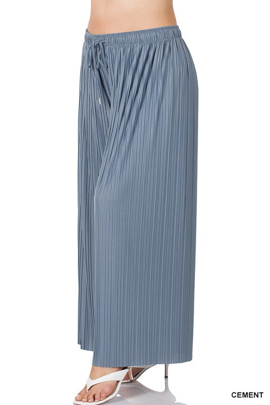 PLUS WOVEN PLEATED WIDE LEG PANTS WITH LINING