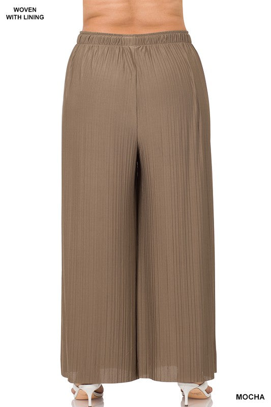 PLUS WOVEN PLEATED WIDE LEG PANTS WITH LINING