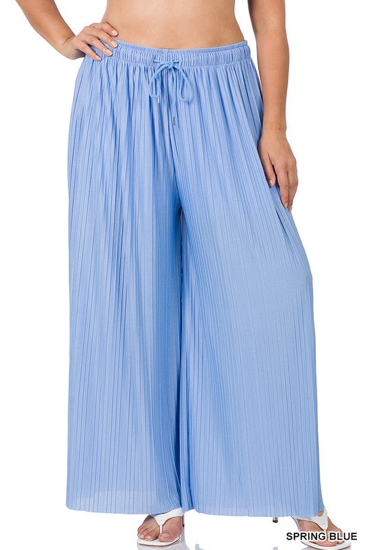 PLUS WOVEN PLEATED WIDE LEG PANTS WITH LINING