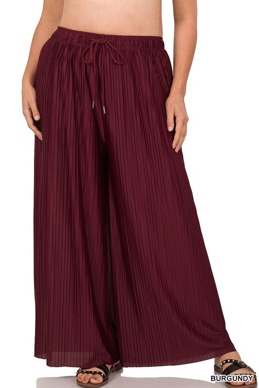 PLUS WOVEN PLEATED WIDE LEG PANTS WITH LINING