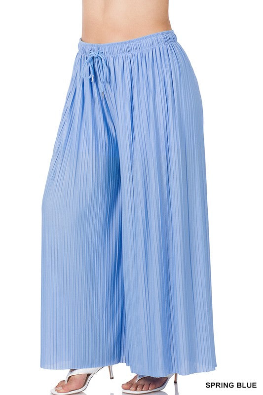 PLUS WOVEN PLEATED WIDE LEG PANTS WITH LINING